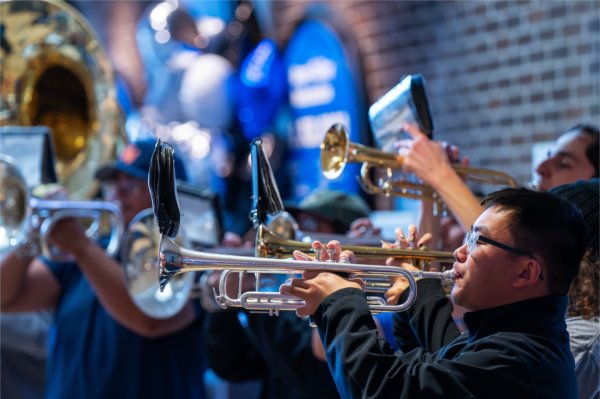 The GVSU Laker Marching Band performs during the Election Day Celebration.