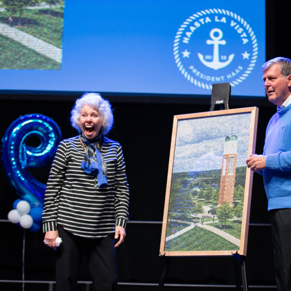 About 1,500 students packed the Fieldhouse Arena April 19 to honor President Thomas J. Haas and his wife, Marcia Haas.