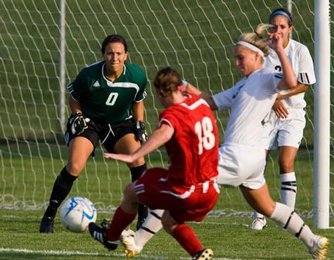 Laker goalkeeper Chelsea Parise is pictured in the net. Women's soccer won the GLIAC title and helped contribute to Grand Valley earning its 14th Presidents' Trophy.