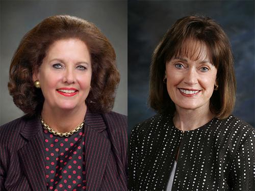 Dorothy A. Johnson, left, and Donna Brooks were named "honorary life members" of Grand Valley's Board of Trustees.